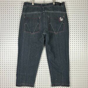 Raider Black Gothic Baggy Jean 42x30 Stitched Cyber Punk Skater Red Wide Leg y2k